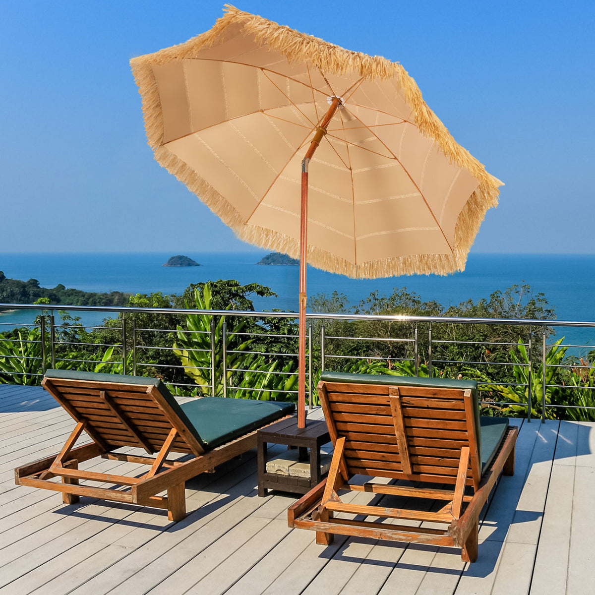 6.5 Feet Portable Thatched Tiki Beach Umbrella with Adjustable Tilt for Backyard