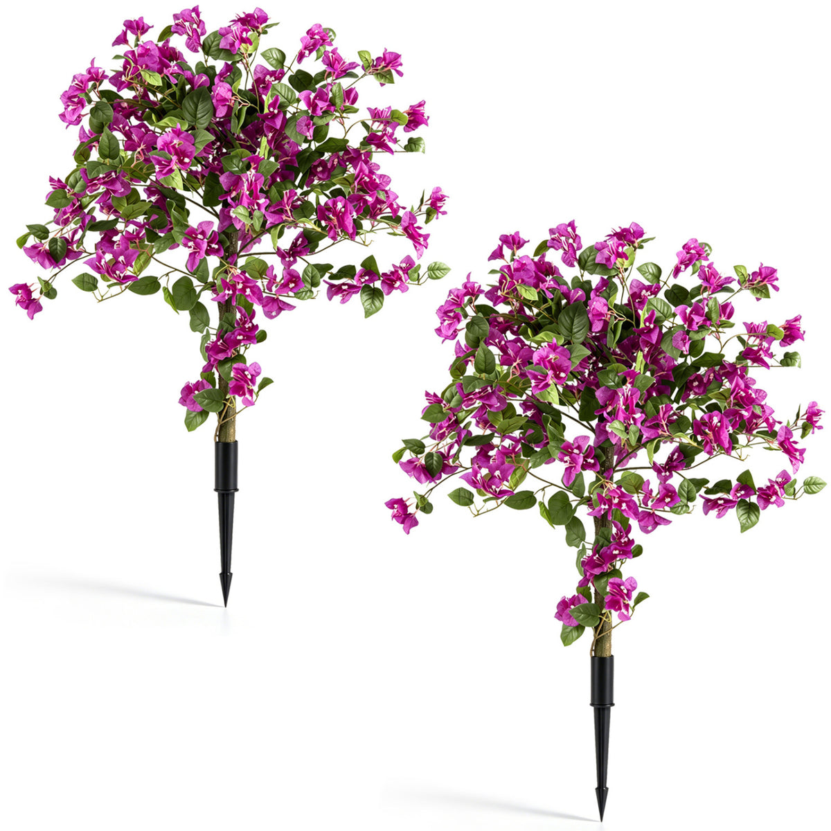 2 Pack Artificial Bougainvillea Trees with Ground Spike and PE Trunks for Porch