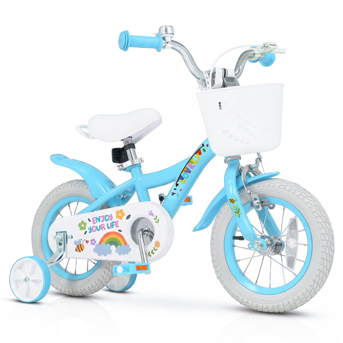12 Inches Girls Bike for 3-4 Years Old with Training Wheels and Basket - Spring Party Blue