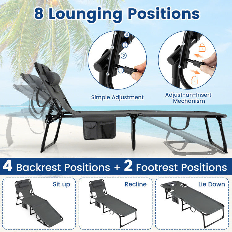 2-Piece Outdoor Tanning Chair and Patio Side Table Set with Folding Lounge Chair and Square Bistro Table