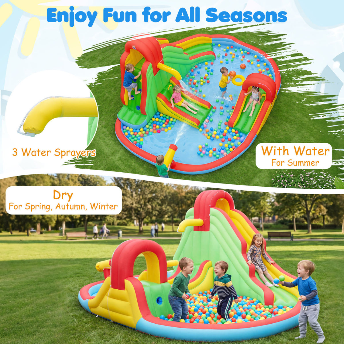 Kids Inflatable Water Park with Splash Pool and 3 Water Slides (Blower Not Included)