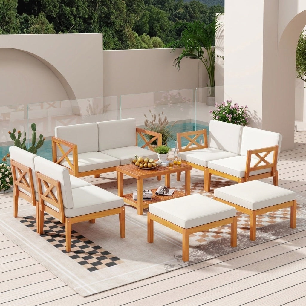 10-Piece Acacia Wood Outdoor Patio Furniture Set