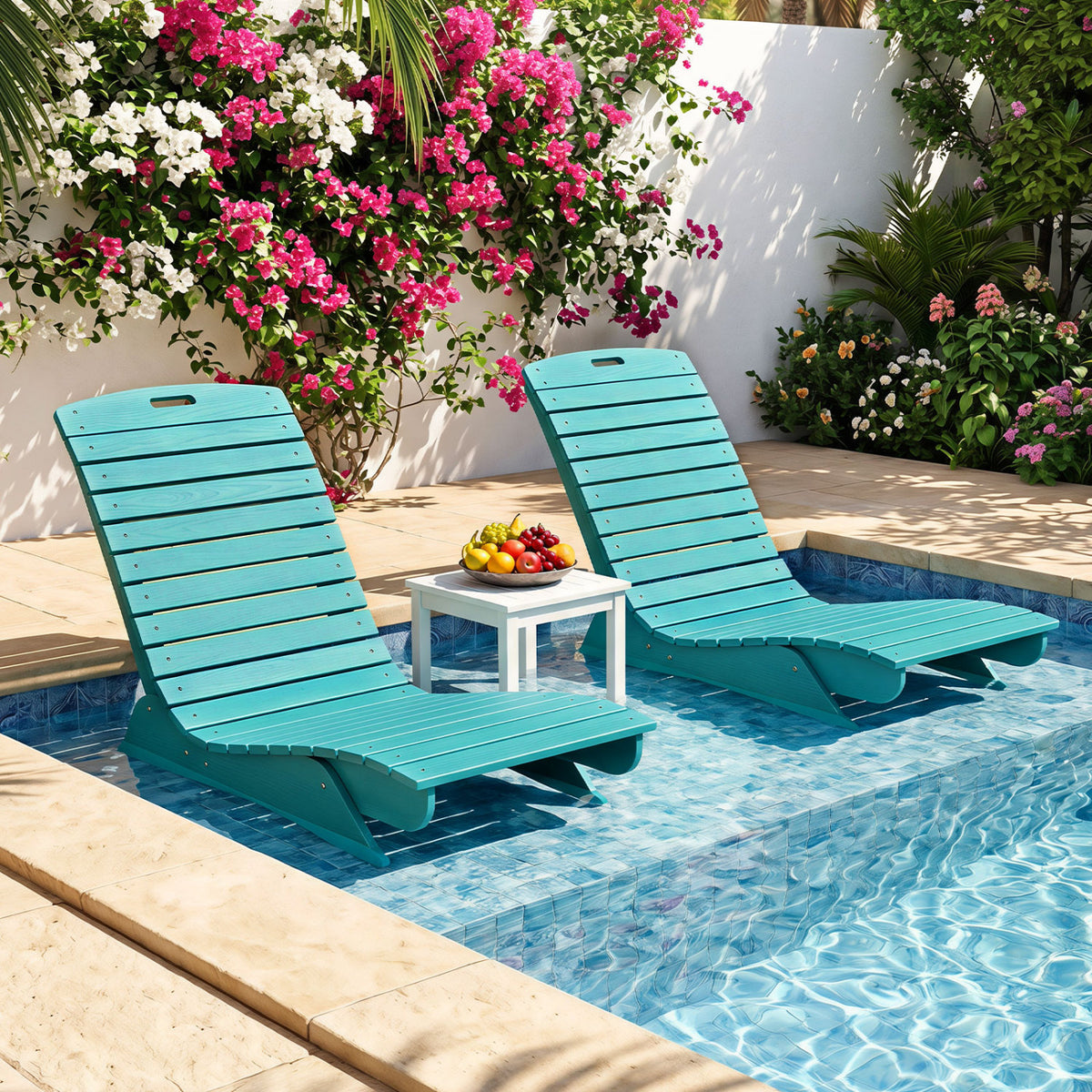 Fade-Resistant Outdoor Lounger with Contoured Shape for Deck Poolside-Turquoise
