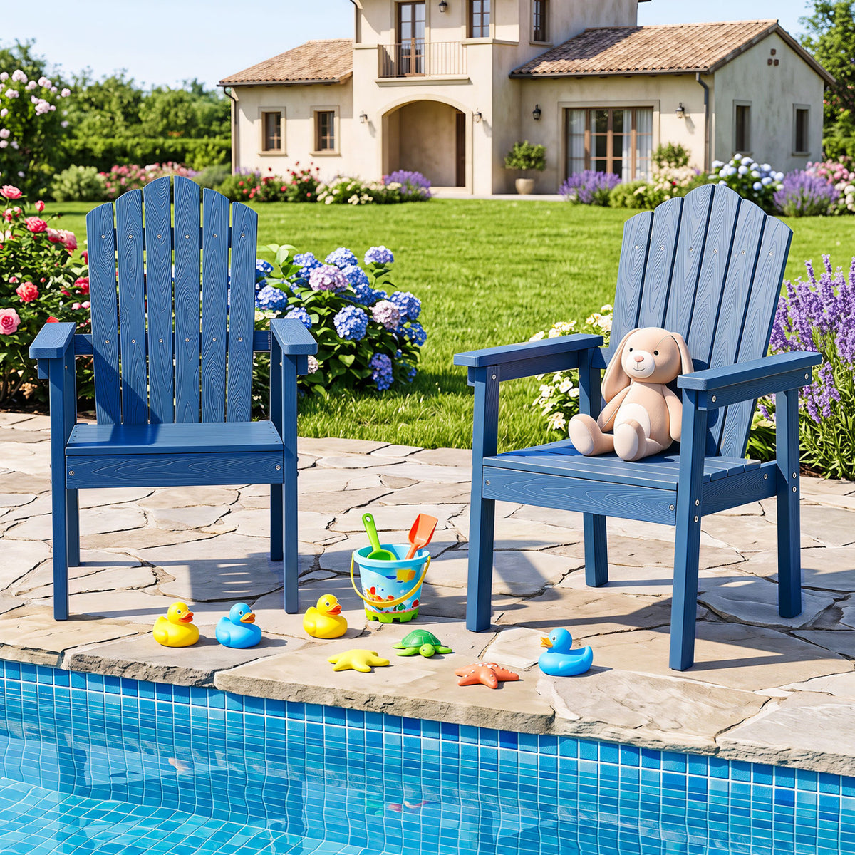 Outdoor Adirondack Chair with High Backrest and Wide Armrests for Deck Poolside-Navy