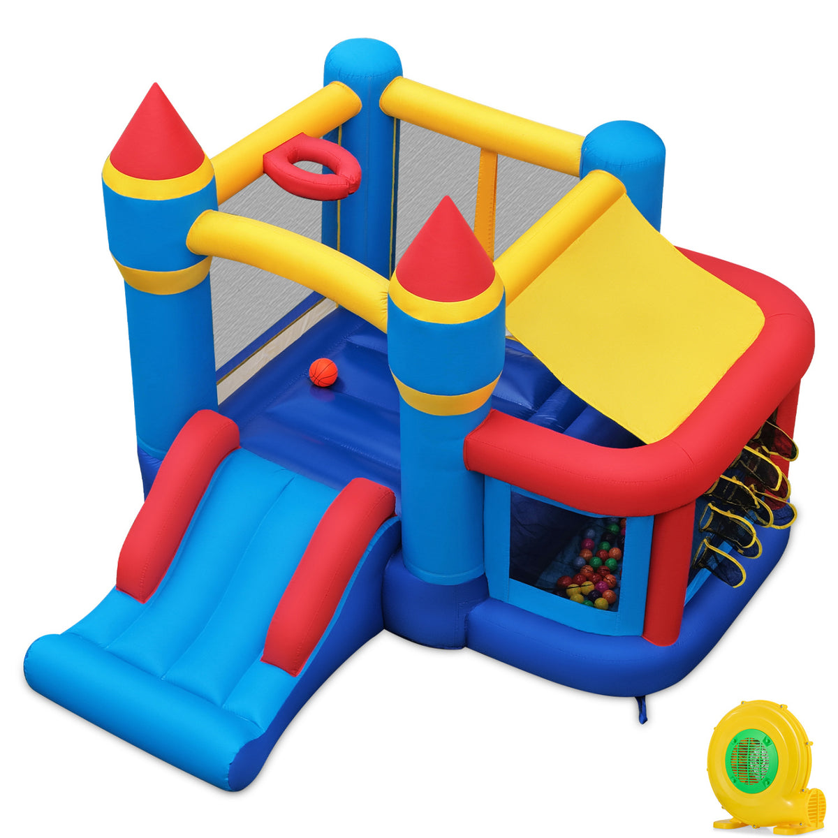 Inflatable Bounce House for Kids with Ocean Ball Football and Basketball for Birthday Party Carnival