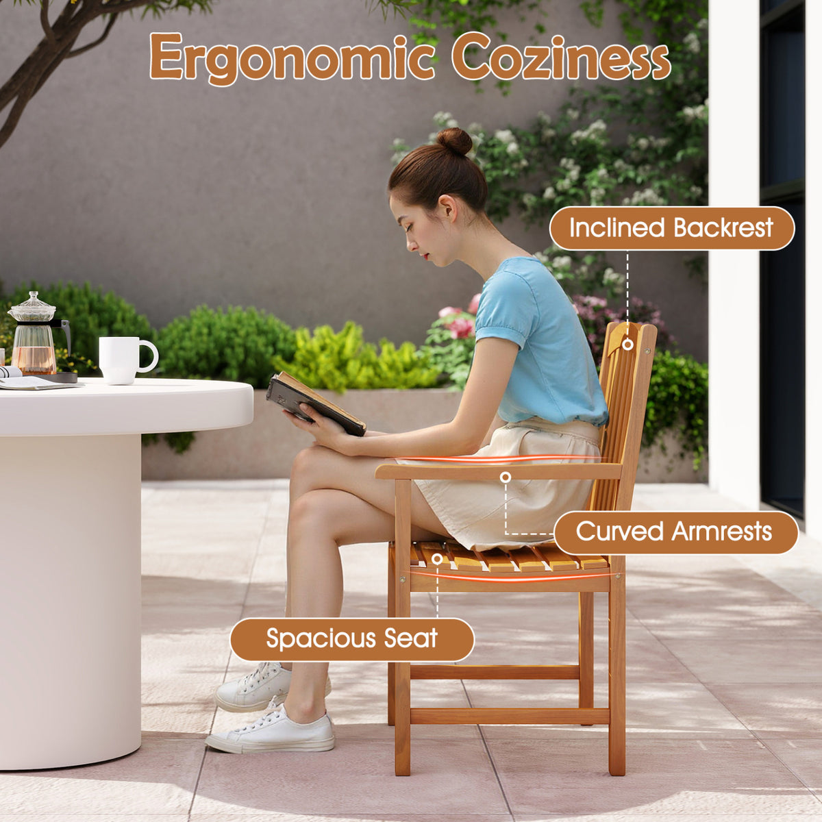 5-Piece Outdoor Square Patio Dining Set for 4 with Acacia Table & Armchairs