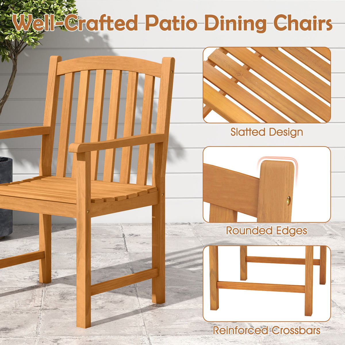 5-Piece Outdoor Square Patio Dining Set for 4 with Acacia Table & Armchairs