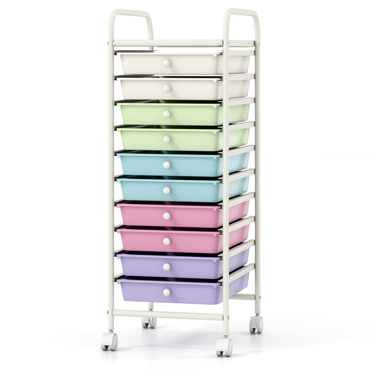 10 Drawer Rolling Storage Cart Organizer with 4 Universal Casters-Ice Cream Multicolor