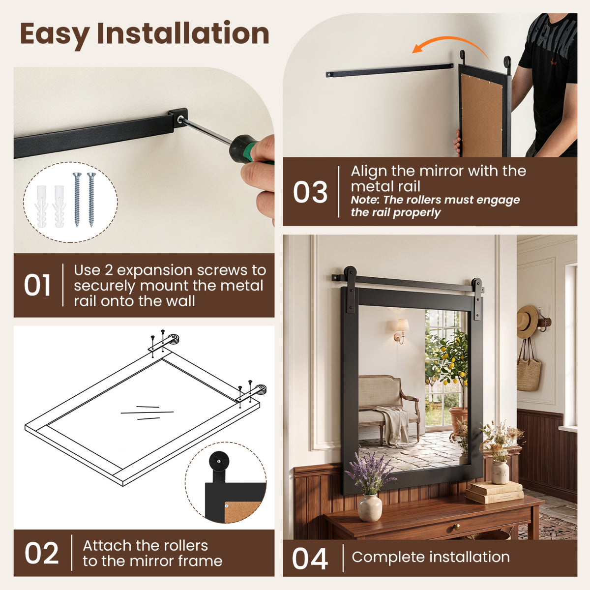 29" x 23" Rectangle Farmhouse Wall Mirror with Metal Bracket for Bathroom-Black