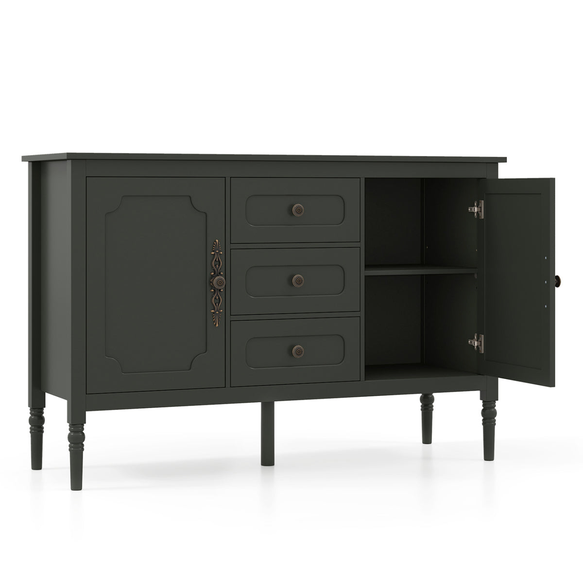 47" Vintage Buffet Cabinet with 3 Drawers 2 Cabinets and Adjustable Shelves for Dining Room-Green