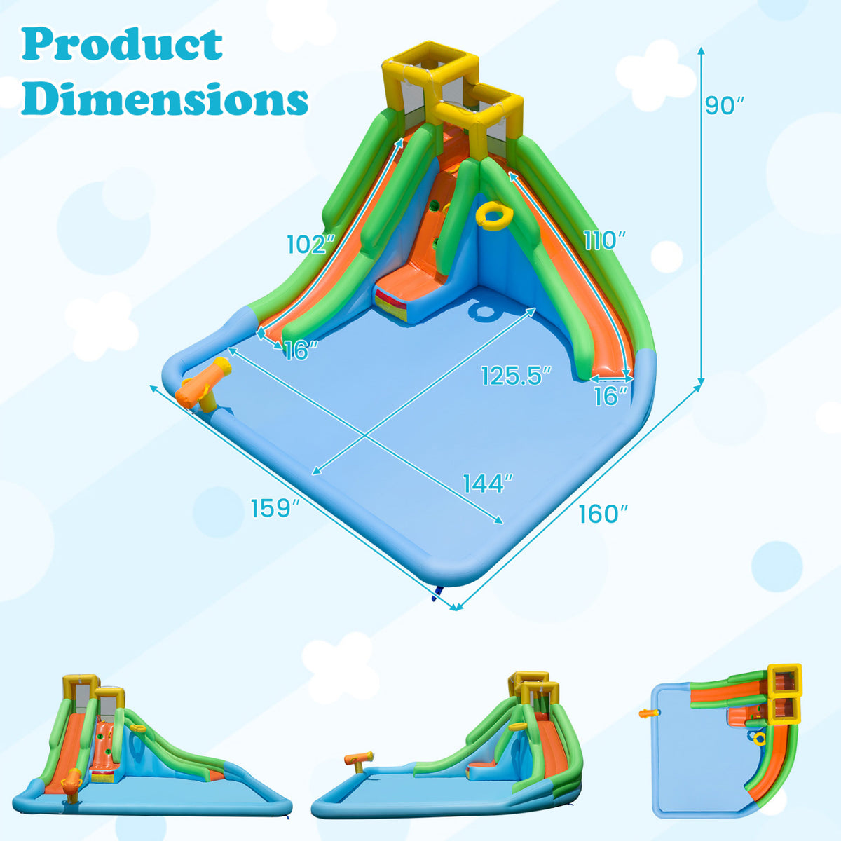 Inflatable Water Slide for Kids with Double Slides and 680W Blower