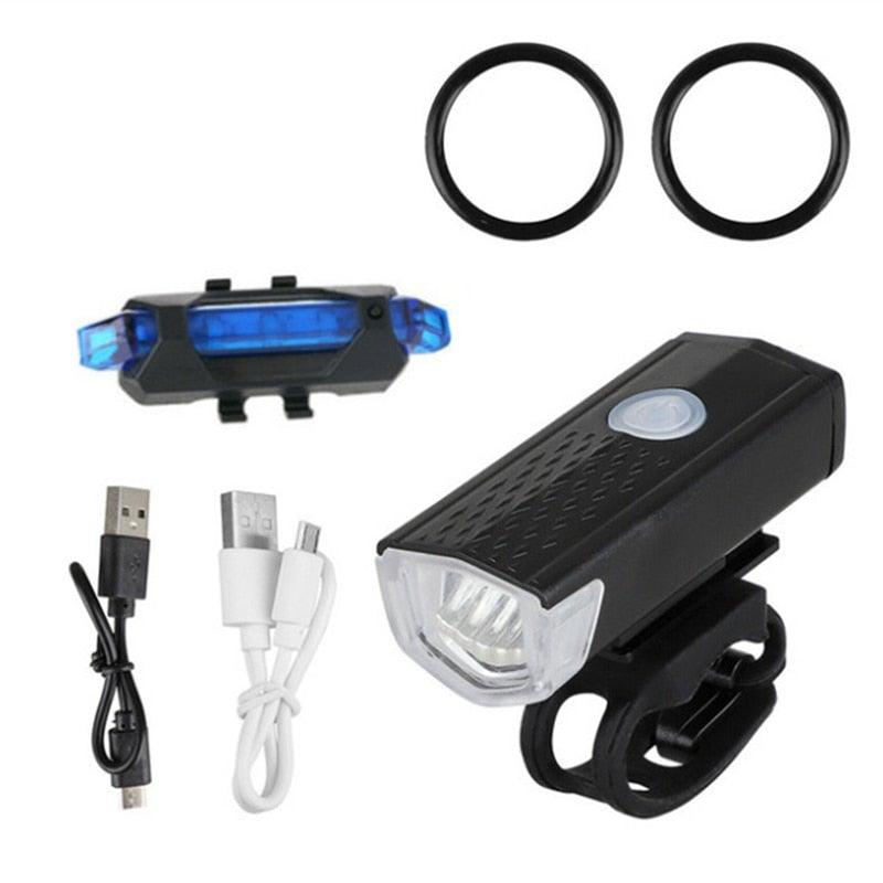 USB Rechargeable 3 Mode Bicycle Front Light Lamp Bike Headlight Cycling LED Powerful Bicycle Front Headlight Waterproof Bike Headlight End Tail Light Set 300 Lumen