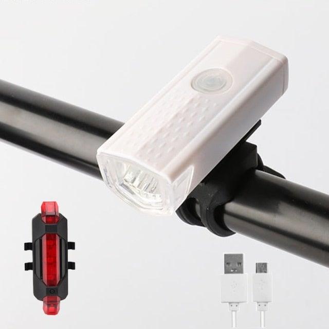 USB Rechargeable 3 Mode Bicycle Front Light Lamp Bike Headlight Cycling LED Powerful Bicycle Front Headlight Waterproof Bike Headlight End Tail Light Set 300 Lumen