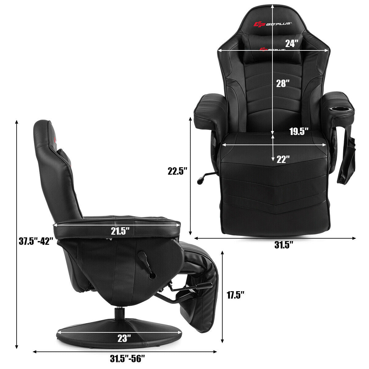 Ergonomic High Back Massage Gaming Chair with Pillow-Blue