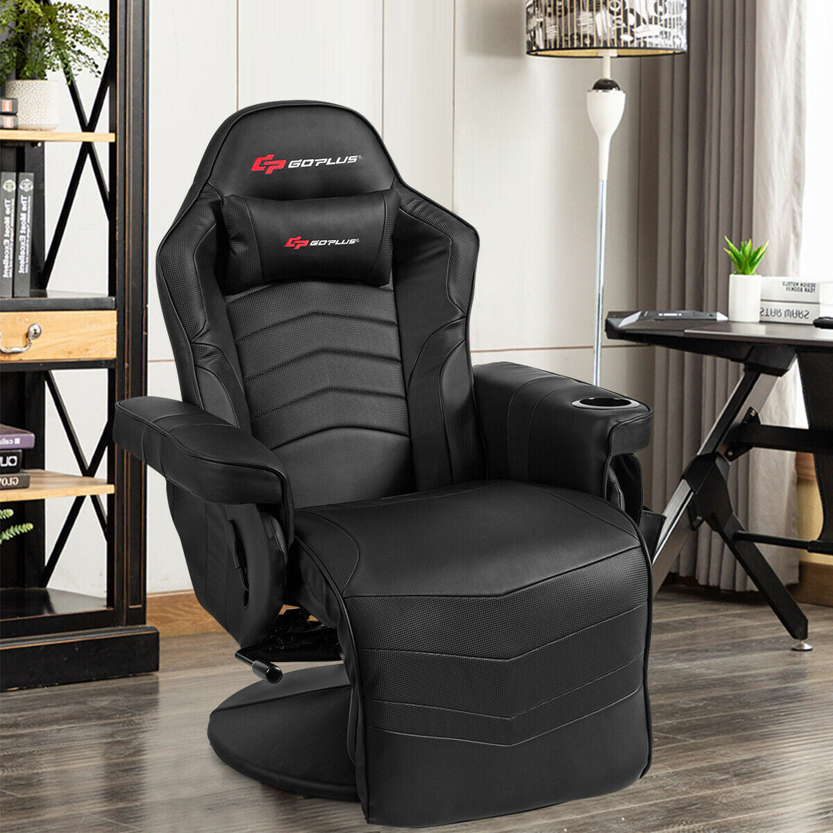 Ergonomic High Back Massage Gaming Chair with Pillow-Blue