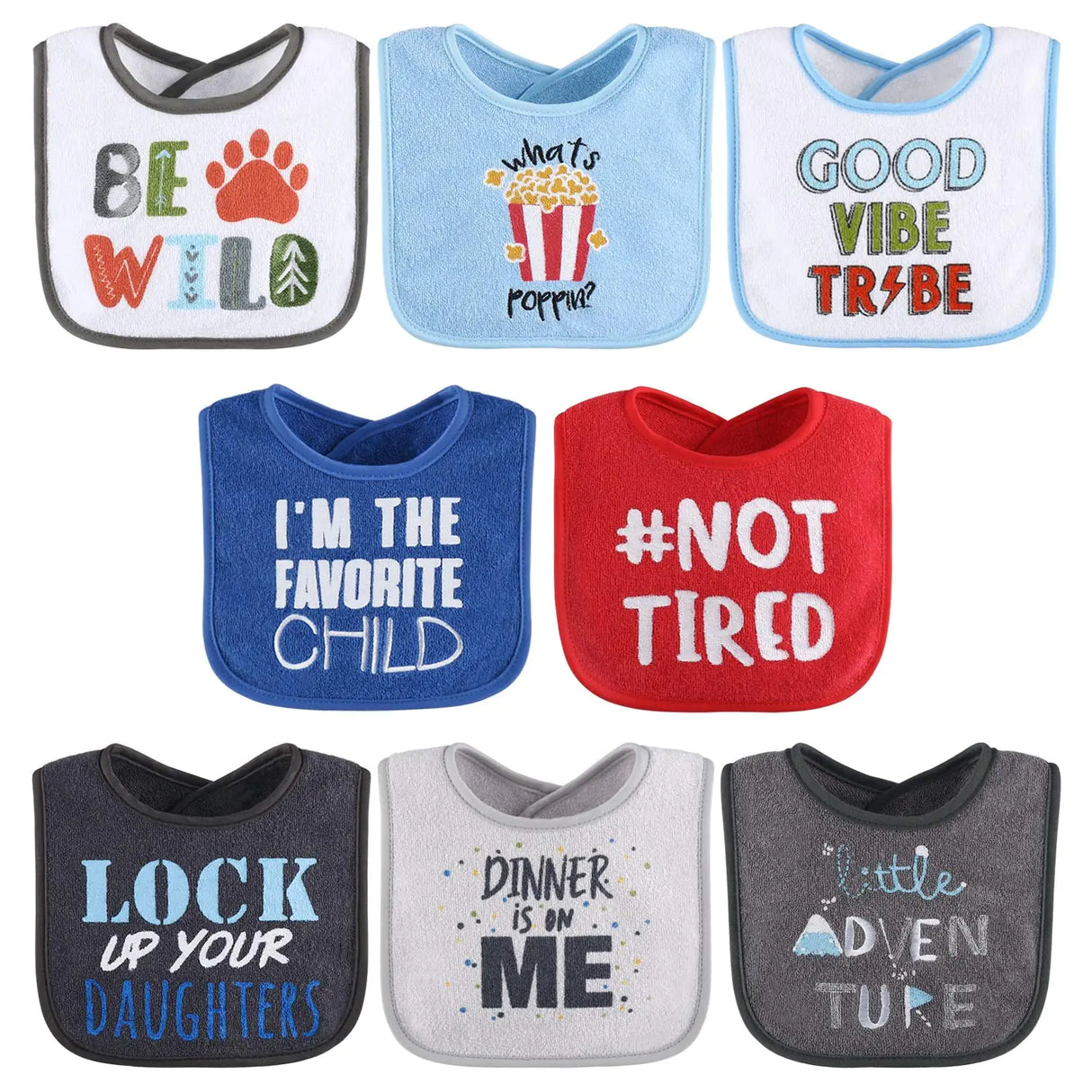 The Peanutshell Terry Bib Set for Baby Boys 8 Pack Set for Feeding Teething Drooling