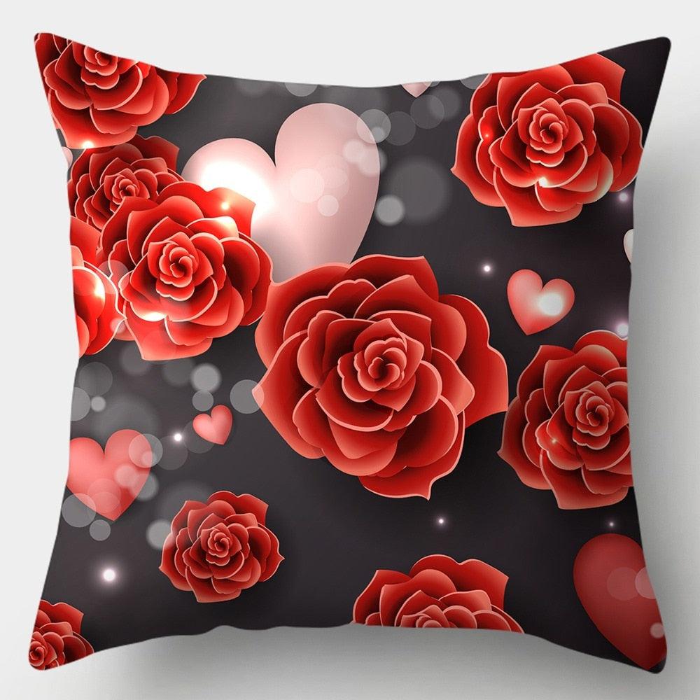 Valentines Day Red Heart And Flowers Pillow Cover Decorative Cushion Case Home Decor Sofa Couch Bedroom Car Flower Pillow Covers Love Pillow Covers Decorative Linen Square Throw Pillow Covers Couple Cushion Cases Home Decor for Sofa Bedroom Car 45x45cm