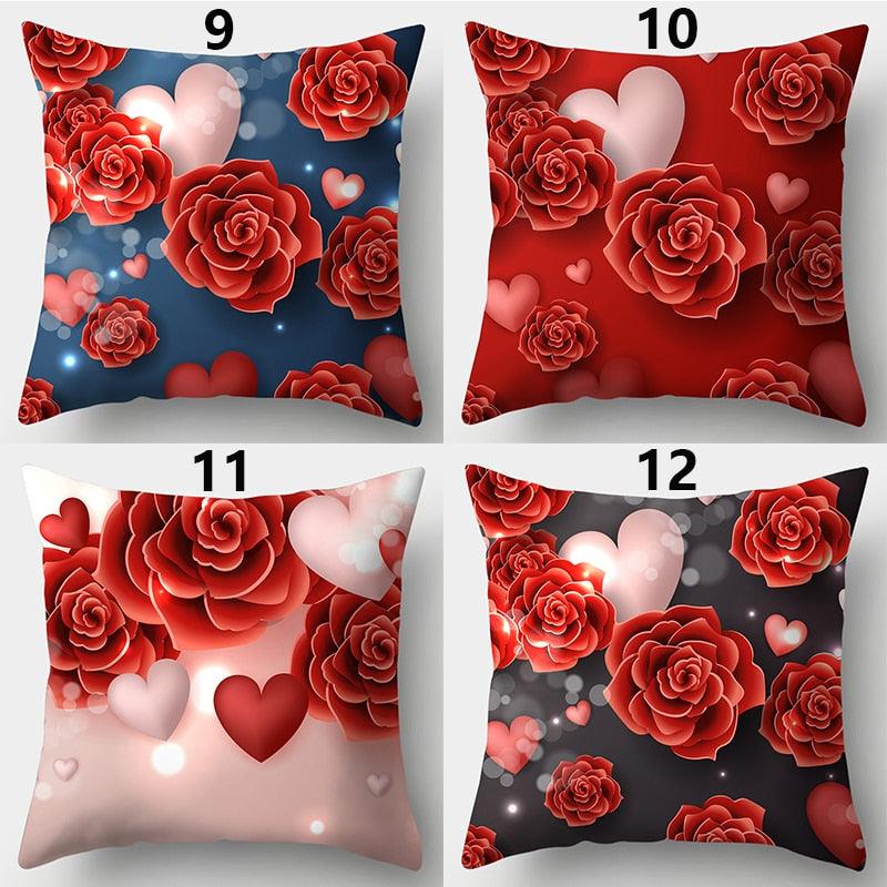 Valentines Day Red Heart And Flowers Pillow Cover Decorative Cushion Case Home Decor Sofa Couch Bedroom Car Flower Pillow Covers Love Pillow Covers Decorative Linen Square Throw Pillow Covers Couple Cushion Cases Home Decor for Sofa Bedroom Car 45x45cm
