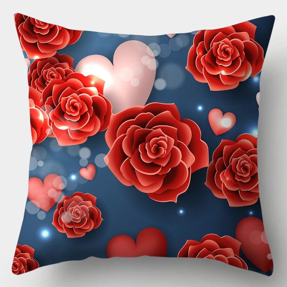 Valentines Day Red Heart And Flowers Pillow Cover Decorative Cushion Case Home Decor Sofa Couch Bedroom Car Flower Pillow Covers Love Pillow Covers Decorative Linen Square Throw Pillow Covers Couple Cushion Cases Home Decor for Sofa Bedroom Car 45x45cm