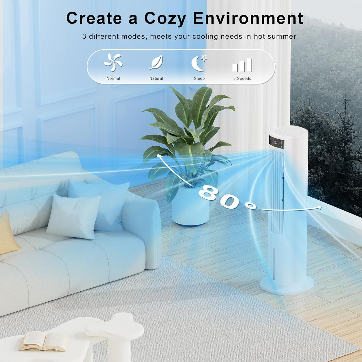 vaporative Air Cooler, 40" Cooling Fan that Blow Cold Air, Swamp Cooler with 80° Oscillation,