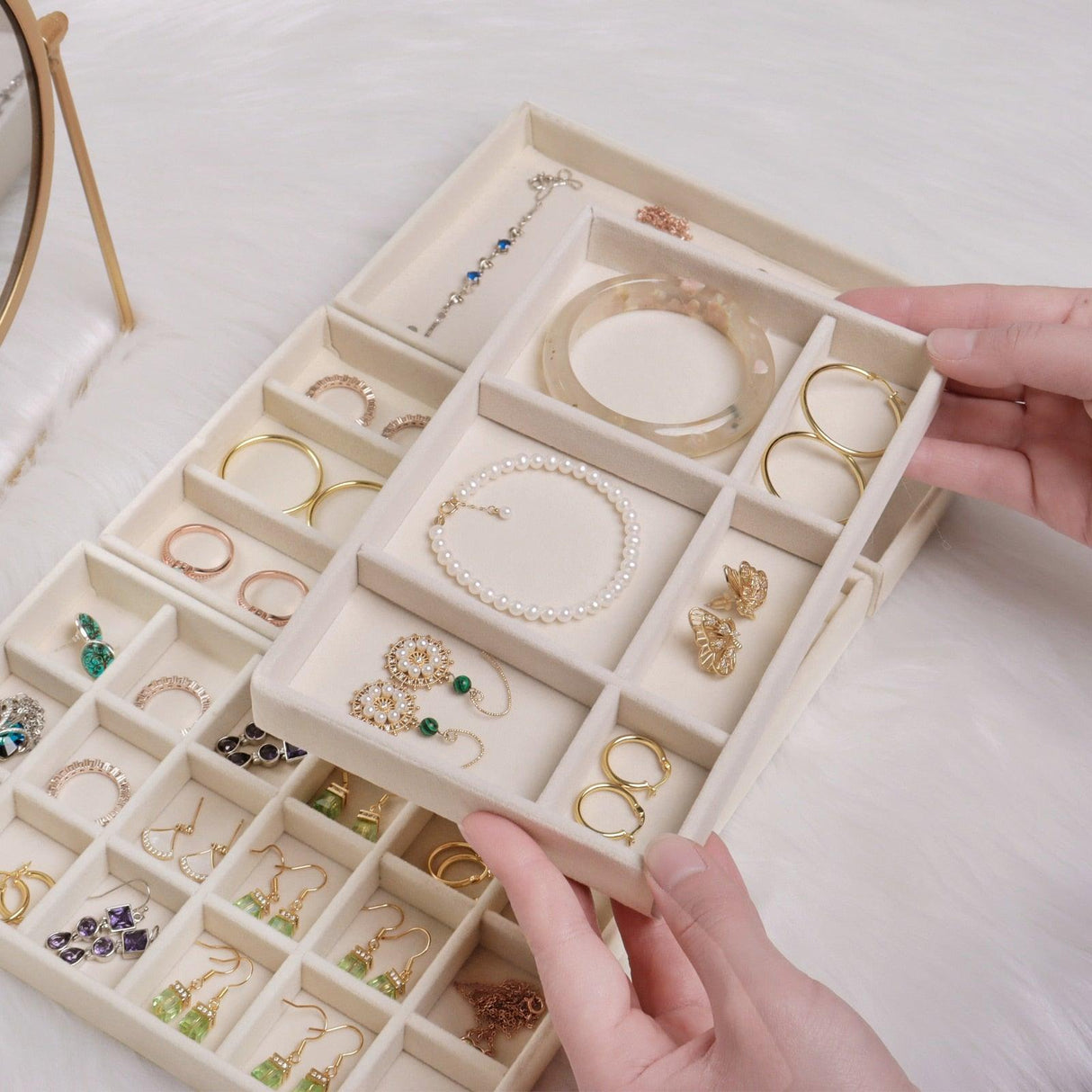 Velvet Jewelry Box Display Tray Drawer Storage Jewelry Holder For Ring Earrings Necklace Bracelet Soft Velvet Organizer Case Velvet Display Holder for Earrings Ring Bracelet Necklace