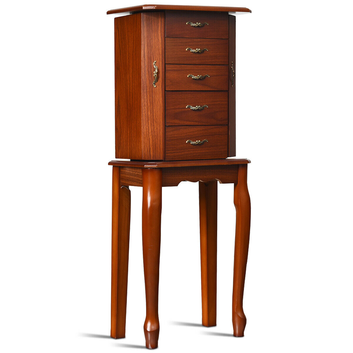 Large Storage Capacity Jewelry Cabinet with 5 Drawers-Walnut