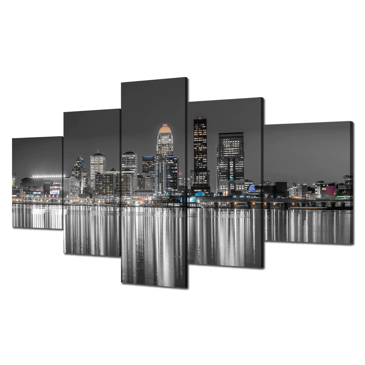 Louisville Wall Art Kentucky Louisville Wall Decor Black and White Louisville Skyline Picture Canvas Print City Night Painting Frame Office Home Living Room Bedroom Decoration(60x32 inches)