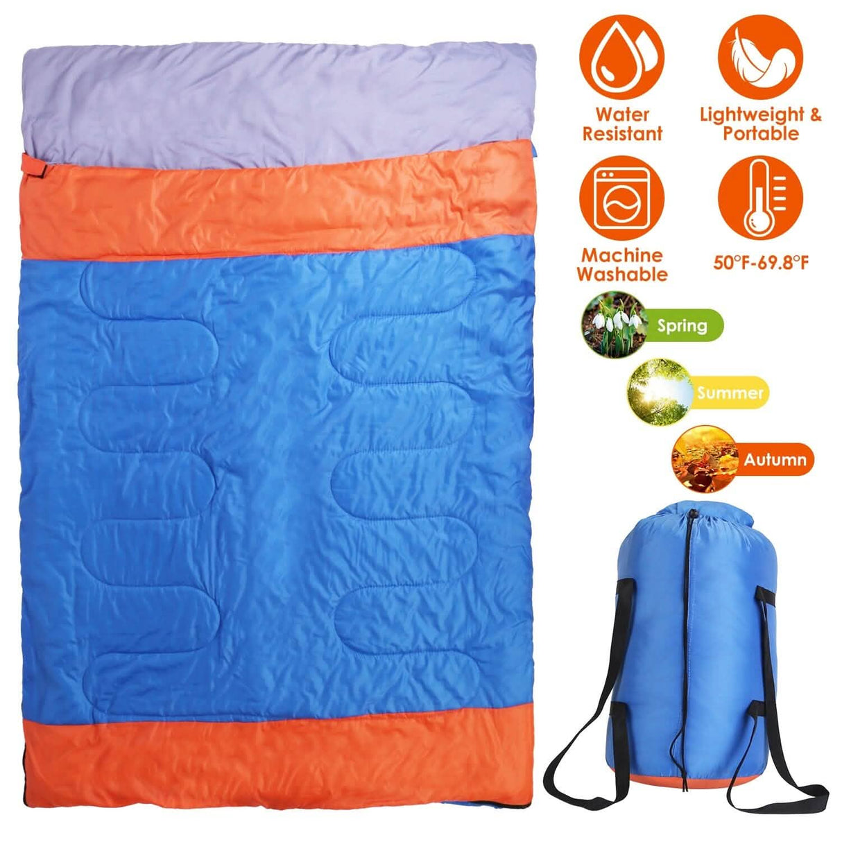 Water Resistant Camping Cotton Liner Sleeping Bag with Sack