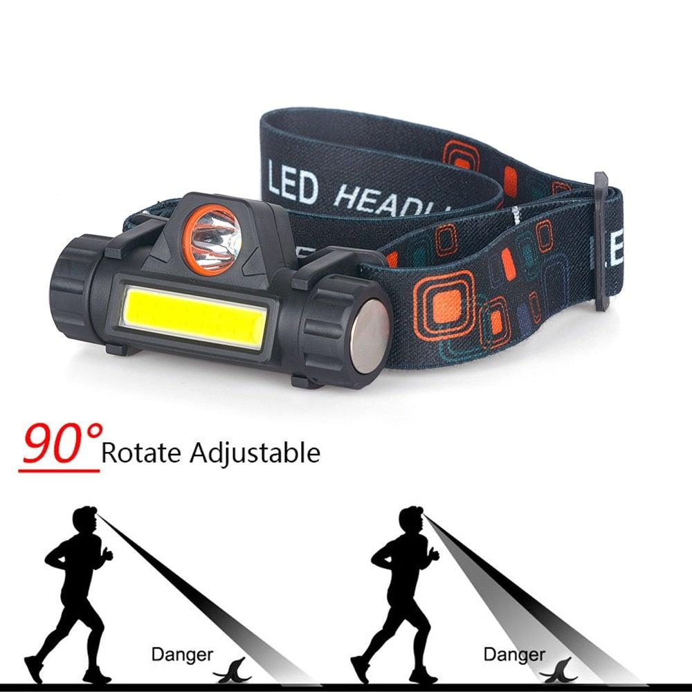 Waterproof 2 Light Mode USB LED Headlight With Magnet Rechargeable Headlamp Built-in 18650 Battery Flashlight COB Work Light For Outdoor Camping Cycling Fishing Headlamp Flashlight