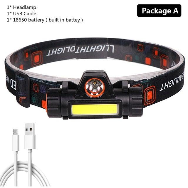 Waterproof 2 Light Mode USB LED Headlight With Magnet Rechargeable Headlamp Built-in 18650 Battery Flashlight COB Work Light For Outdoor Camping Cycling Fishing Headlamp Flashlight