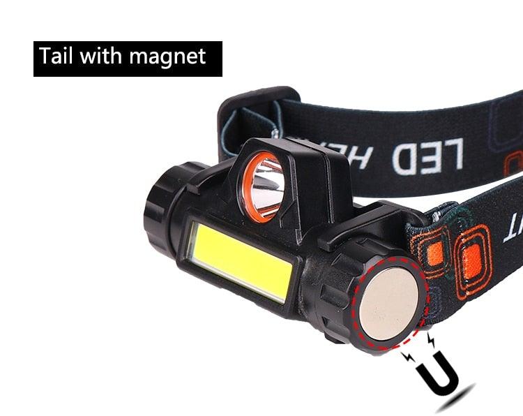 Waterproof 2 Light Mode USB LED Headlight With Magnet Rechargeable Headlamp Built-in 18650 Battery Flashlight COB Work Light For Outdoor Camping Cycling Fishing Headlamp Flashlight
