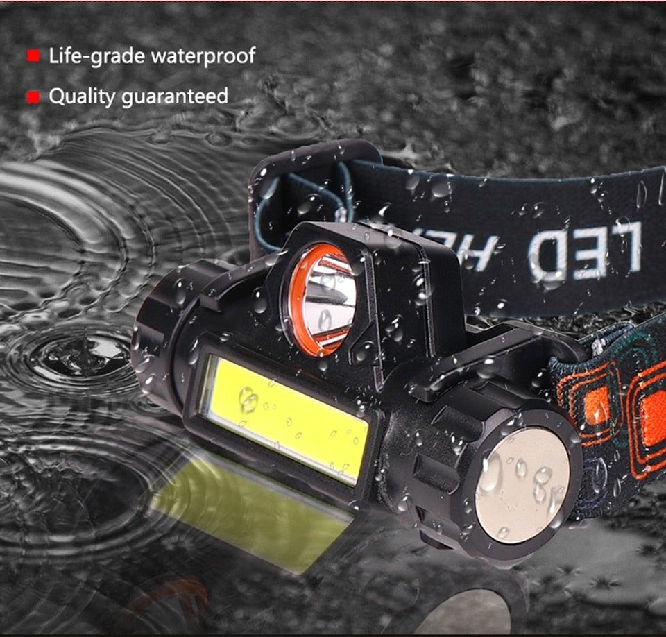 Waterproof 2 Light Mode USB LED Headlight With Magnet Rechargeable Headlamp Built-in 18650 Battery Flashlight COB Work Light For Outdoor Camping Cycling Fishing Headlamp Flashlight