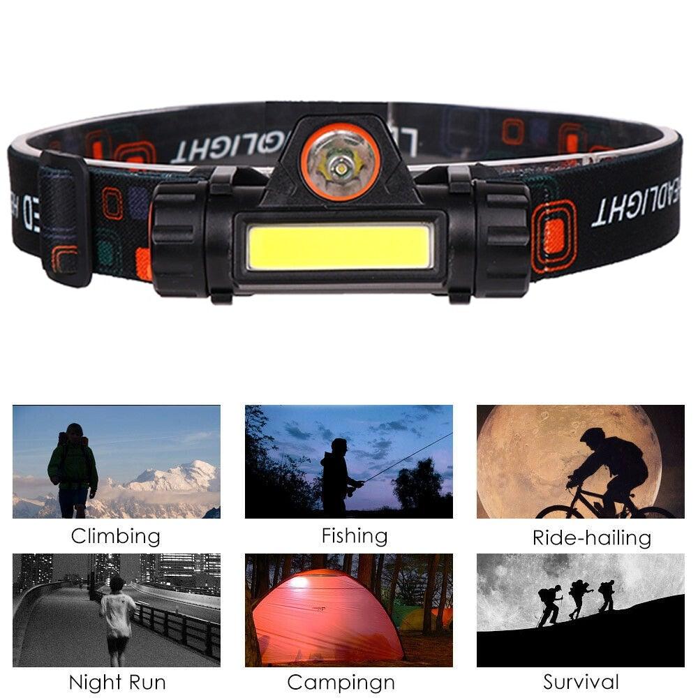 Waterproof 2 Light Mode USB LED Headlight With Magnet Rechargeable Headlamp Built-in 18650 Battery Flashlight COB Work Light For Outdoor Camping Cycling Fishing Headlamp Flashlight