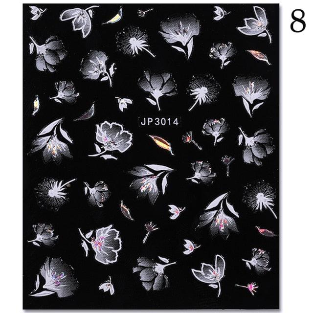 White Embossed Flower Lace 5D Sticker Decal Wedding Nail Art Designs Floral Flower Transfer Decal Geometry 3D Wave Design Decoration for Women Girls Tape Nail Art Stickers Decal Decoration Geometry Transfer Decals Nail Art Decorations Decoration Decal