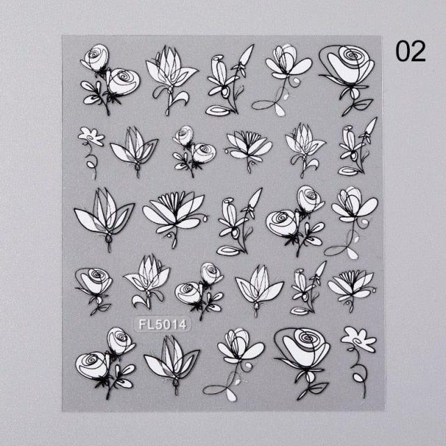 White Embossed Flower Lace 5D Sticker Decal Wedding Nail Art Designs Floral Flower Transfer Decal Geometry 3D Wave Design Decoration for Women Girls Tape Nail Art Stickers Decal Decoration Geometry Transfer Decals Nail Art Decorations Decoration Decal