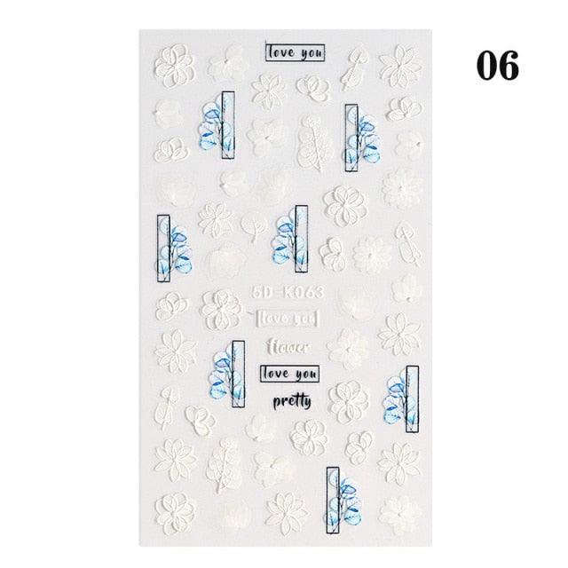 White Embossed Flower Lace 5D Sticker Decal Wedding Nail Art Designs Floral Flower Transfer Decal Geometry 3D Wave Design Decoration for Women Girls Tape Nail Art Stickers Decal Decoration Geometry Transfer Decals Nail Art Decorations Decoration Decal