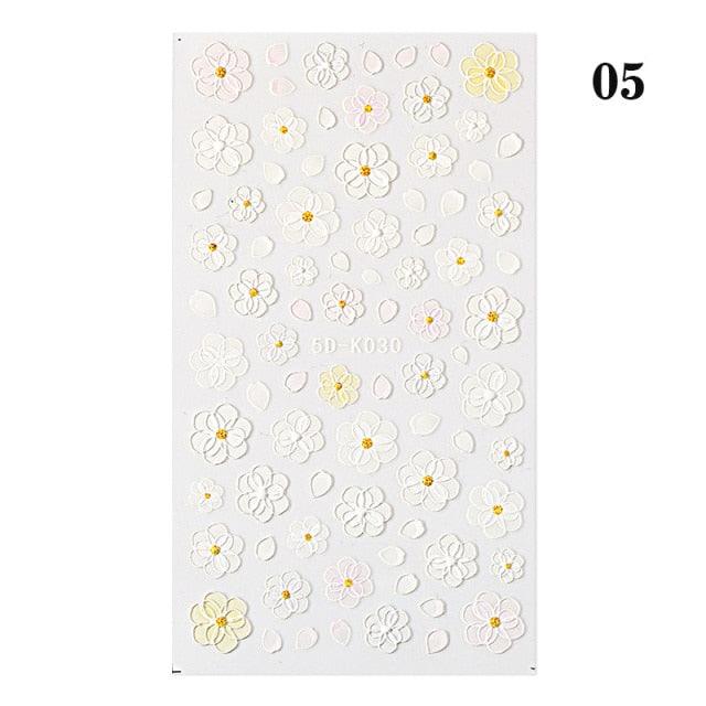 White Embossed Flower Lace 5D Sticker Decal Wedding Nail Art Designs Floral Flower Transfer Decal Geometry 3D Wave Design Decoration for Women Girls Tape Nail Art Stickers Decal Decoration Geometry Transfer Decals Nail Art Decorations Decoration Decal
