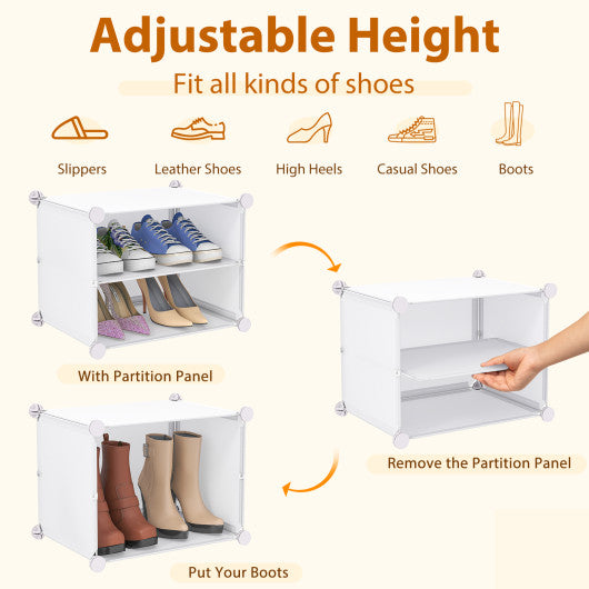 12-Cube 48 Pairs Portable Shoe Shelves with Hook-White