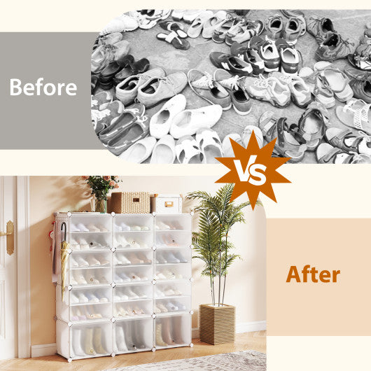 12-Cube 48 Pairs Portable Shoe Shelves with Hook-White
