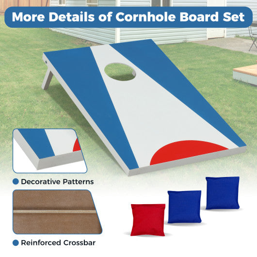 3 x 2FT Cornhole Board Set Portable Cornhole Board with Foldable Legs and Side Handle-Blue
