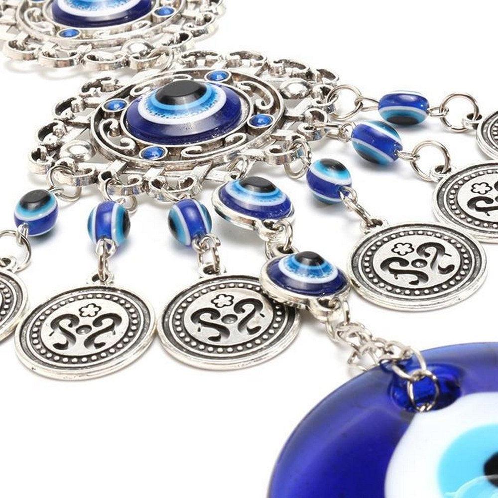 Wind Chimes Evil Eye Pendants Home Wall Hanging Decor Blessing Protection Gift Blue Evil Eye Wall Hanging Ornament With Round Eye Design Metal Home Decor Protection And Good Luck Charm Gift Blessing Protection Gift Dream Catcher Blue Rhinestone