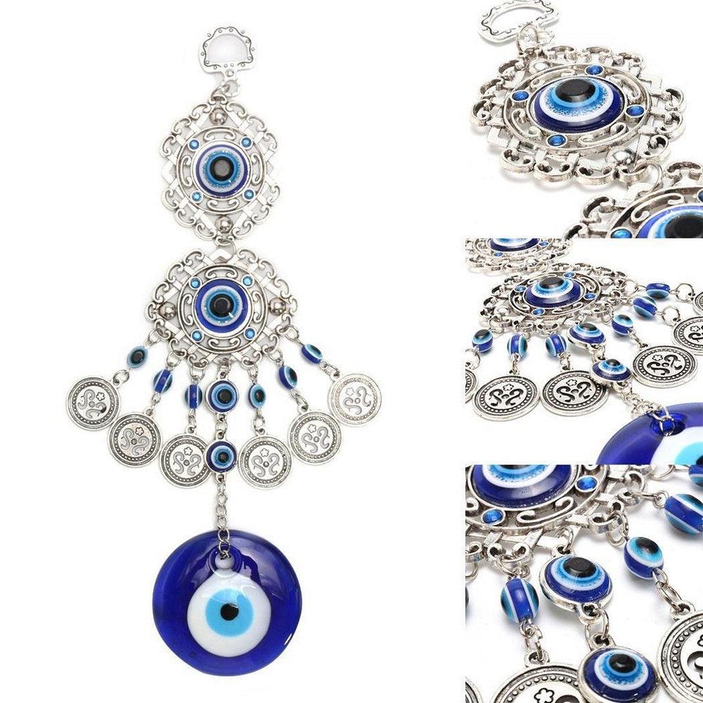 Wind Chimes Evil Eye Pendants Home Wall Hanging Decor Blessing Protection Gift Blue Evil Eye Wall Hanging Ornament With Round Eye Design Metal Home Decor Protection And Good Luck Charm Gift Blessing Protection Gift Dream Catcher Blue Rhinestone