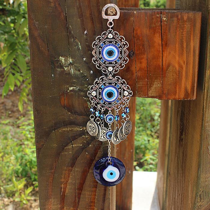 Wind Chimes Evil Eye Pendants Home Wall Hanging Decor Blessing Protection Gift Blue Evil Eye Wall Hanging Ornament With Round Eye Design Metal Home Decor Protection And Good Luck Charm Gift Blessing Protection Gift Dream Catcher Blue Rhinestone