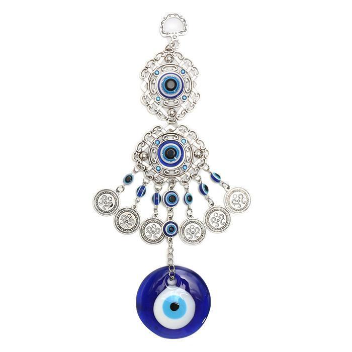 Wind Chimes Evil Eye Pendants Home Wall Hanging Decor Blessing Protection Gift Blue Evil Eye Wall Hanging Ornament With Round Eye Design Metal Home Decor Protection And Good Luck Charm Gift Blessing Protection Gift Dream Catcher Blue Rhinestone