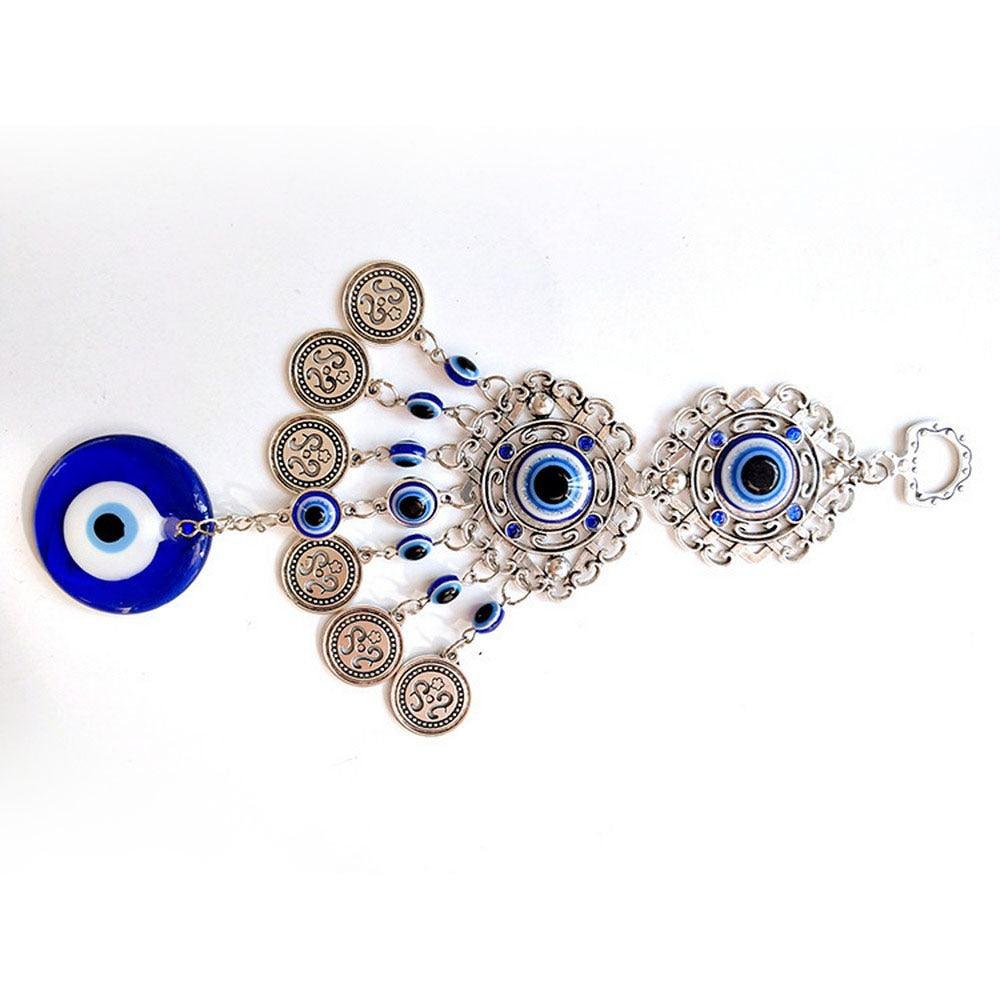 Wind Chimes Evil Eye Pendants Home Wall Hanging Decor Blessing Protection Gift Blue Evil Eye Wall Hanging Ornament With Round Eye Design Metal Home Decor Protection And Good Luck Charm Gift Blessing Protection Gift Dream Catcher Blue Rhinestone