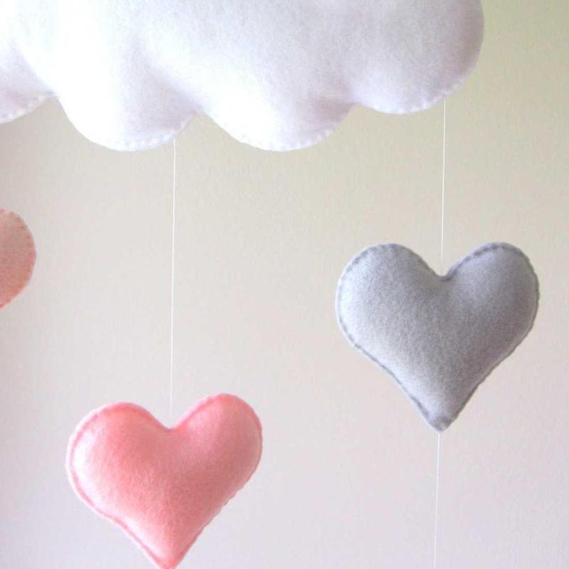 Wind Chimes Handmade Cloud Felt Love Pendant Baby Children Cloud Bed Bell Mobile Crib Jewelry Creative Pendant Bedroom Loving Ceiling Hanging Heart Decor Girls Wind Chime Nursery Decoration
