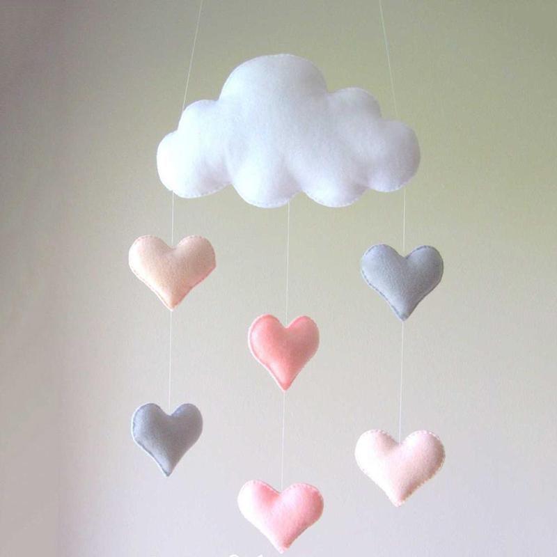 Wind Chimes Handmade Cloud Felt Love Pendant Baby Children Cloud Bed Bell Mobile Crib Jewelry Creative Pendant Bedroom Loving Ceiling Hanging Heart Decor Girls Wind Chime Nursery Decoration