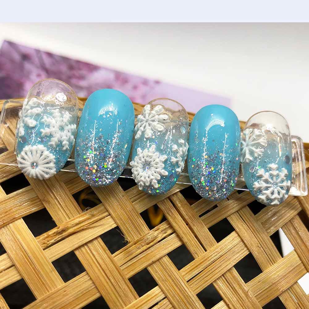 Winter Christmas Acrylic Engraved Nail Sticker Colorful Snow Design Decals Nail Water Slide Decals Nail Art Stickers Decals Christmas Snowflake Bronzing Christmas Slider Nail Art 3D Decals Decoration Decals Snowflakes Elk Bear Christmas Xmas Stickers
