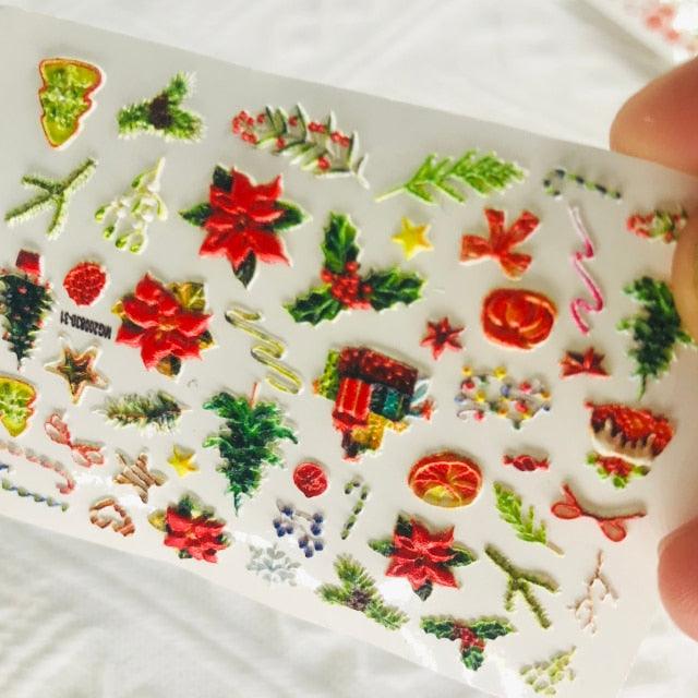 Winter Christmas Acrylic Engraved Nail Sticker Colorful Snow Design Decals Nail Water Slide Decals Nail Art Stickers Decals Christmas Snowflake Bronzing Christmas Slider Nail Art 3D Decals Decoration Decals Snowflakes Elk Bear Christmas Xmas Stickers