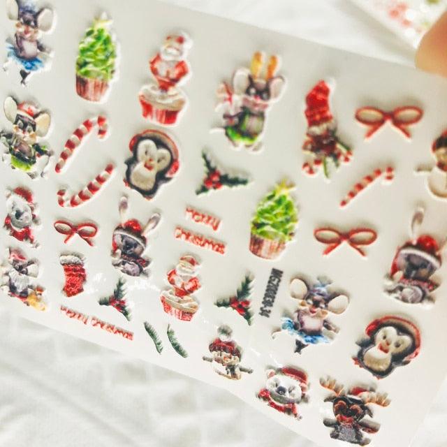 Winter Christmas Acrylic Engraved Nail Sticker Colorful Snow Design Decals Nail Water Slide Decals Nail Art Stickers Decals Christmas Snowflake Bronzing Christmas Slider Nail Art 3D Decals Decoration Decals Snowflakes Elk Bear Christmas Xmas Stickers